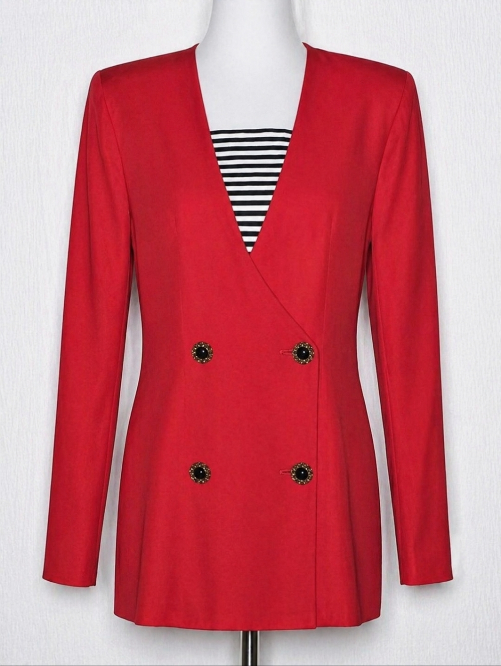 David Benjamin Vintage Vibrant Red Double Breasted Tailored Fit Blazer Blouse